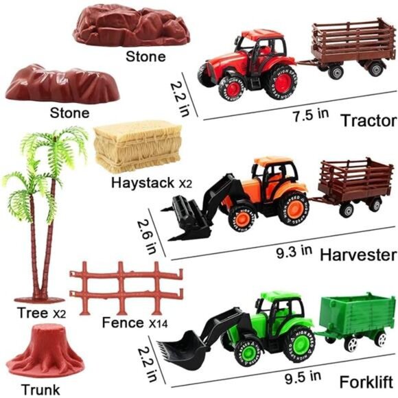 3 Pack Farm Toy Tractor with 40pcs Plastic Animals Figurines and Fence Playset - Picture 5 of 8